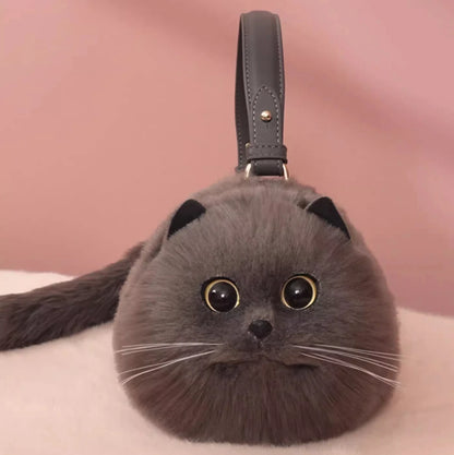 Handmade Plush Cat Shoulder and Crossbody Bag