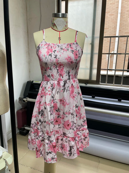 Floral Print Shirred Spaghetti Strap Sundress