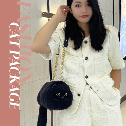 Handmade Plush Cat Shoulder and Crossbody Bag
