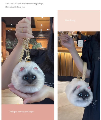 Handmade Plush Cat Shoulder and Crossbody Bag